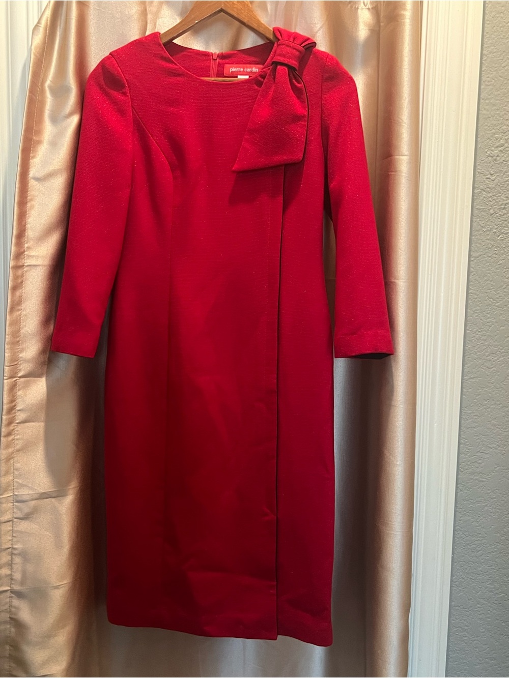 ✨ AUTHENTIC PIERRE CARDIN Structured Red Wool Statement Dress ✨